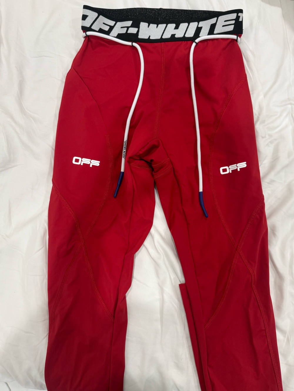 Off-White Red Athletic Leggings with Contrast Waistband